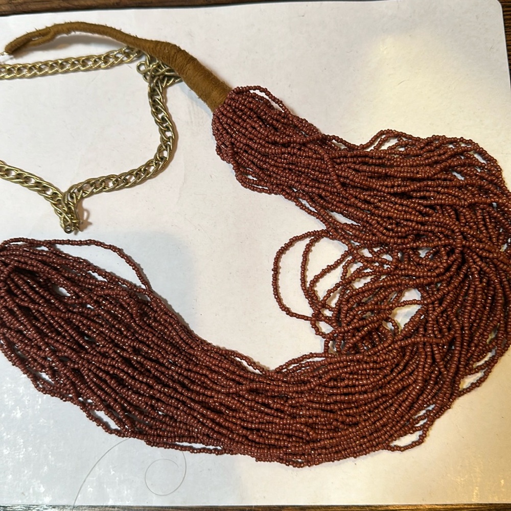 Vintage Long brown African beaded necklace